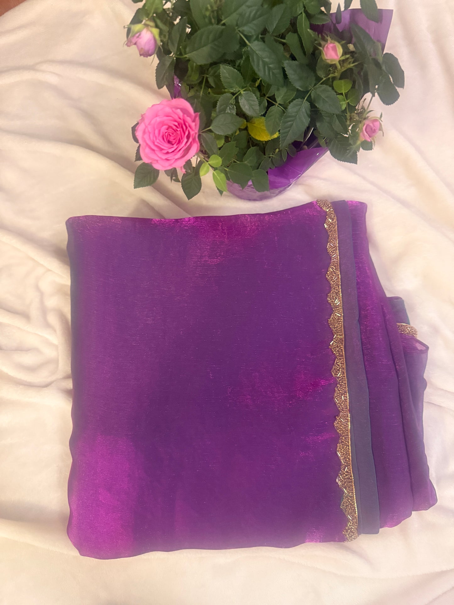 Deep purple fendy chiffon saree
