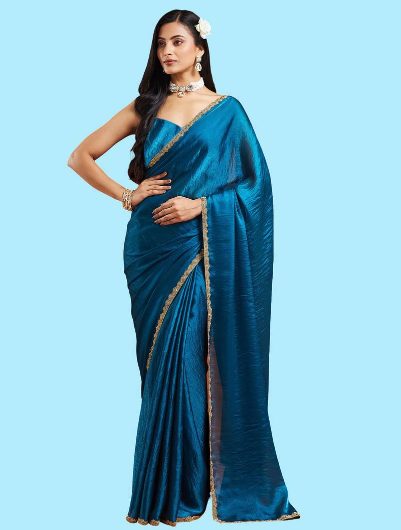Deep Peacock fendy saree