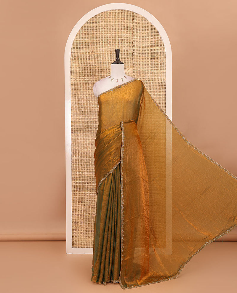 Antique gold fendy chiffon party wear saree