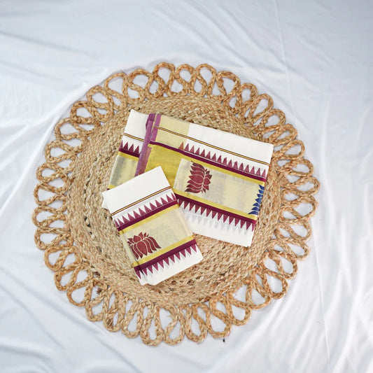 LOTUS AND TEMPLE PRINTED COTTON SET MUNDU