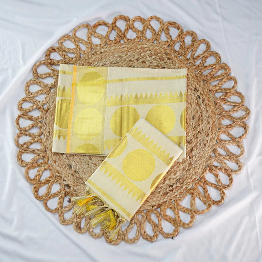 TISSUE SETMUNDU IN POLKA AND TEMPLE MOTIF